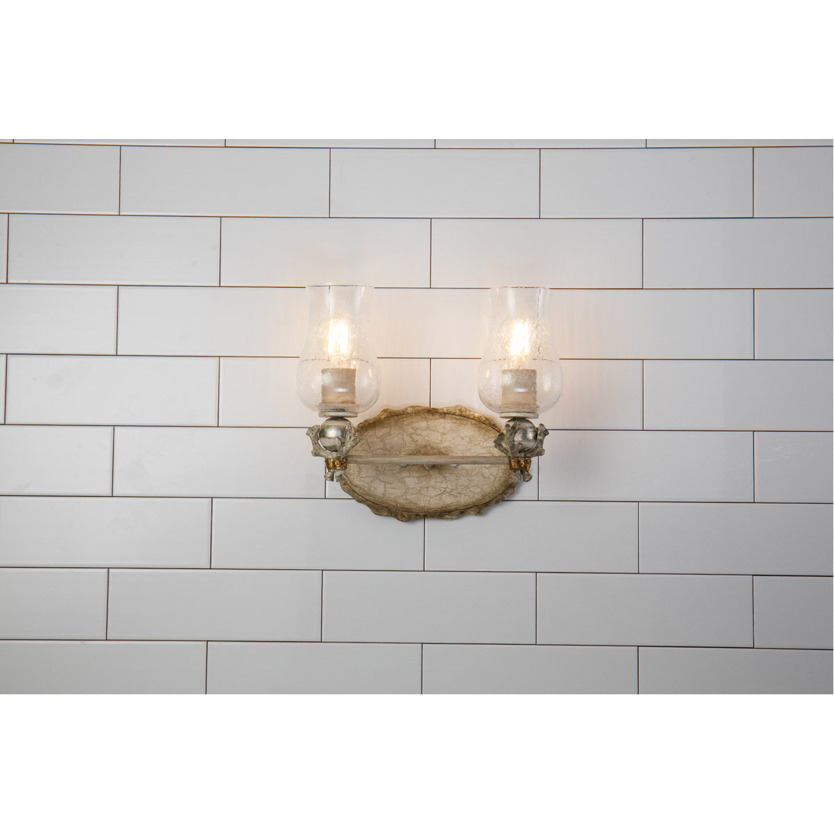 Trellis 2 Light 14 inch Hand-painted with putty patina and silver leaf orb Bath Light Wall Light